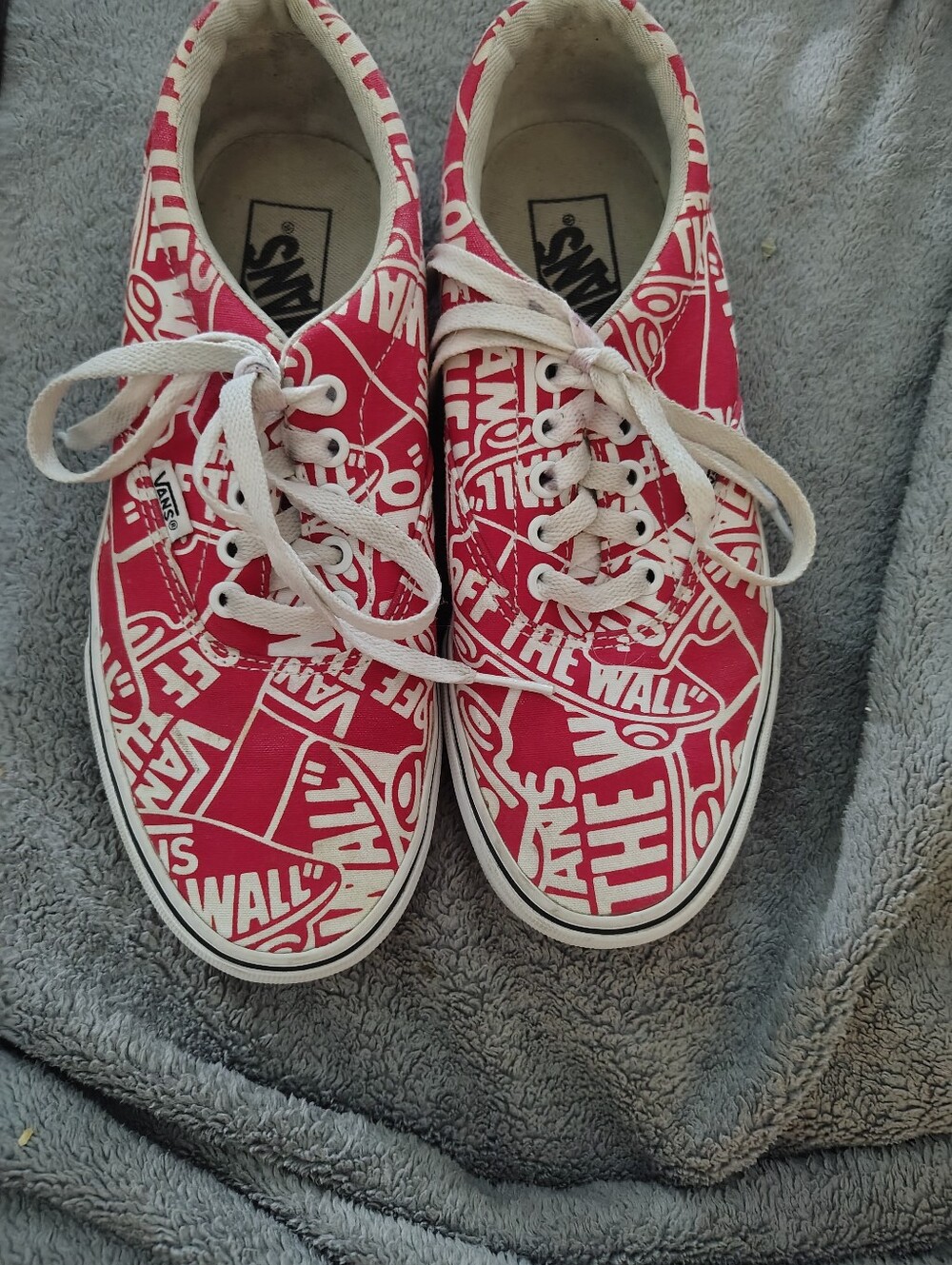 Vans Red and White Logo Print Low-Top Sneakers
